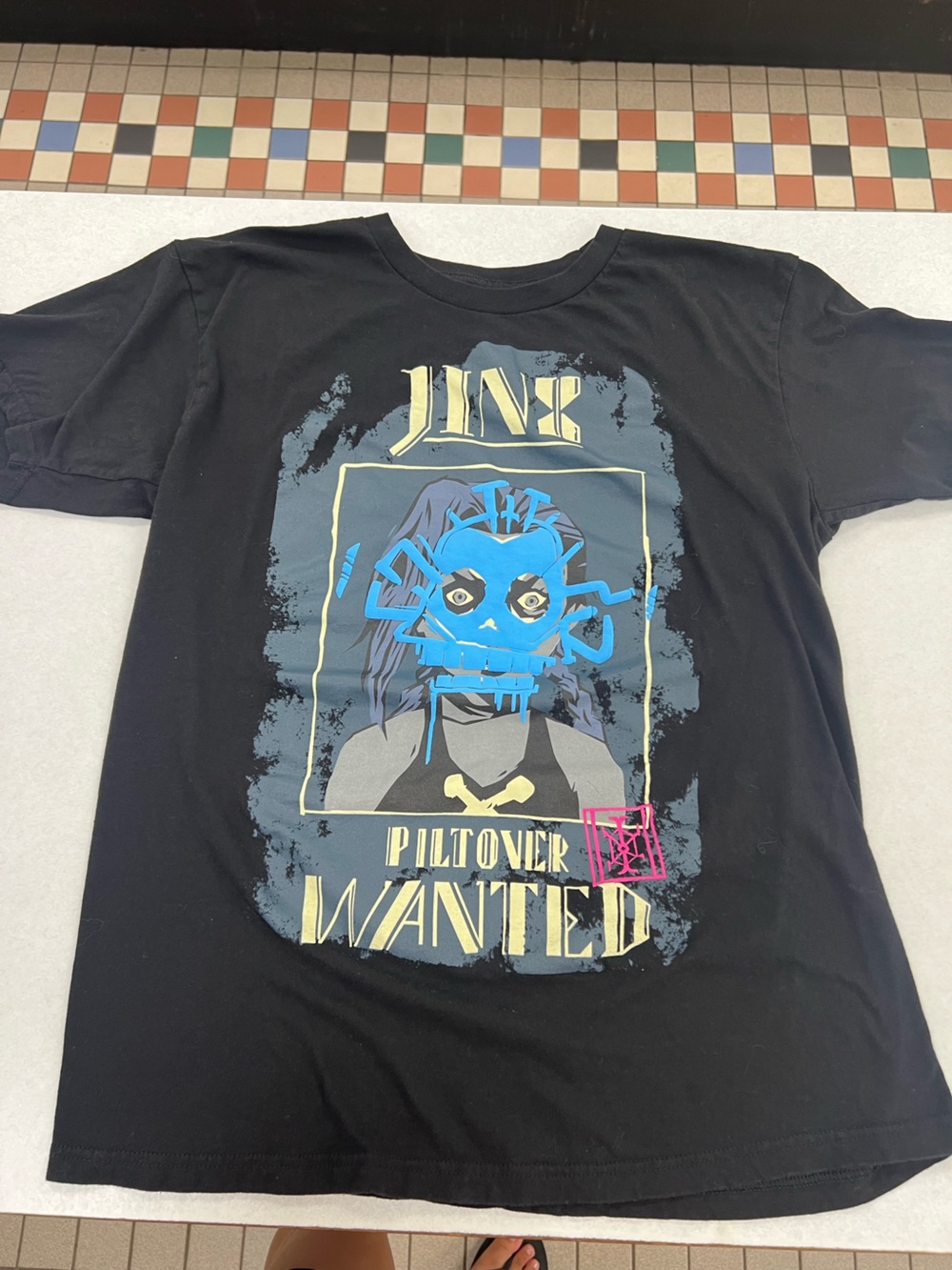 Black Graphic Short Sleeve Tee with Blue Character Print